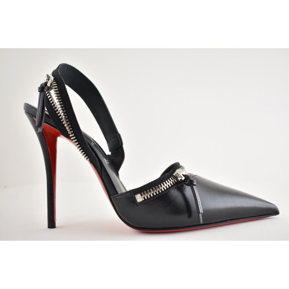 Christian Louboutin Slingyzip 100 Black Leather Zipper Slingback Heel Pump 38 - Picture 2 of 16
